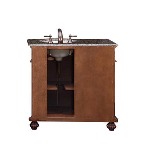 Silkroad Exclusive 36" English Chestnut Traditional Vanity with Baltic Brown Granite Top - Right side Sink, back