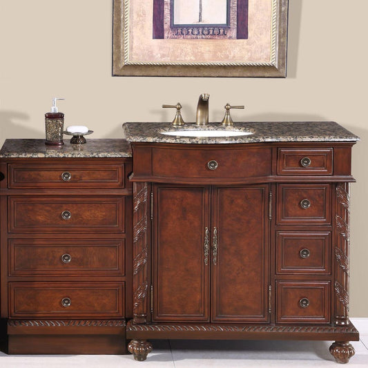 55.5-inch Baltic Brown Granite Top Single Sink Bathroom Vanity - HYP-0213-BB-UWC-56