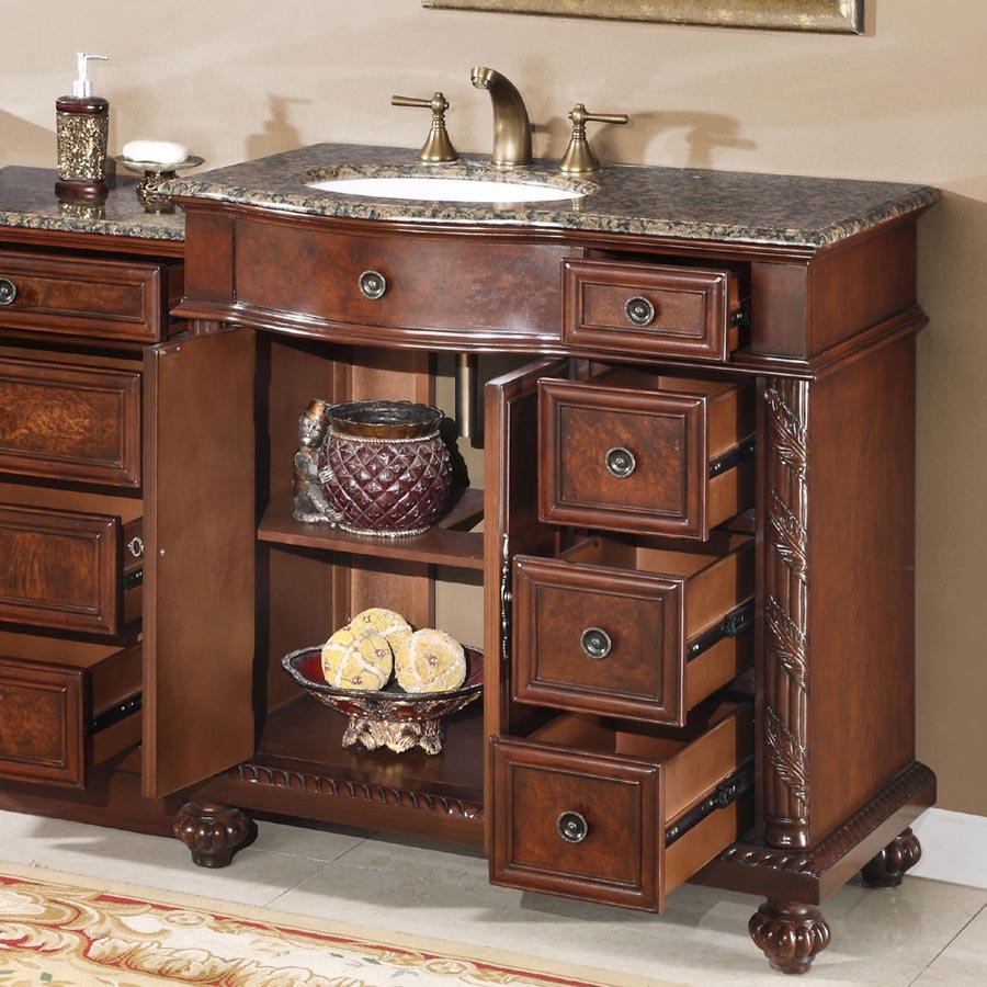 55.5-inch Baltic Brown Granite Top Single Sink Bathroom Vanity - HYP-0213-BB-UWC-56