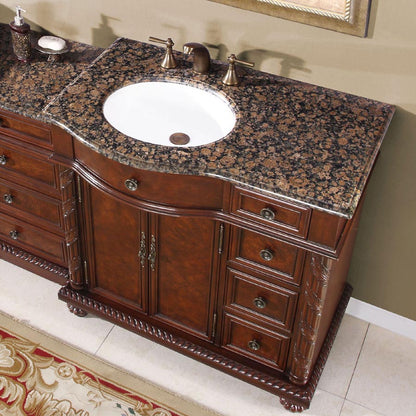 55.5-inch Baltic Brown Granite Top Single Sink Bathroom Vanity - HYP-0213-BB-UWC-56