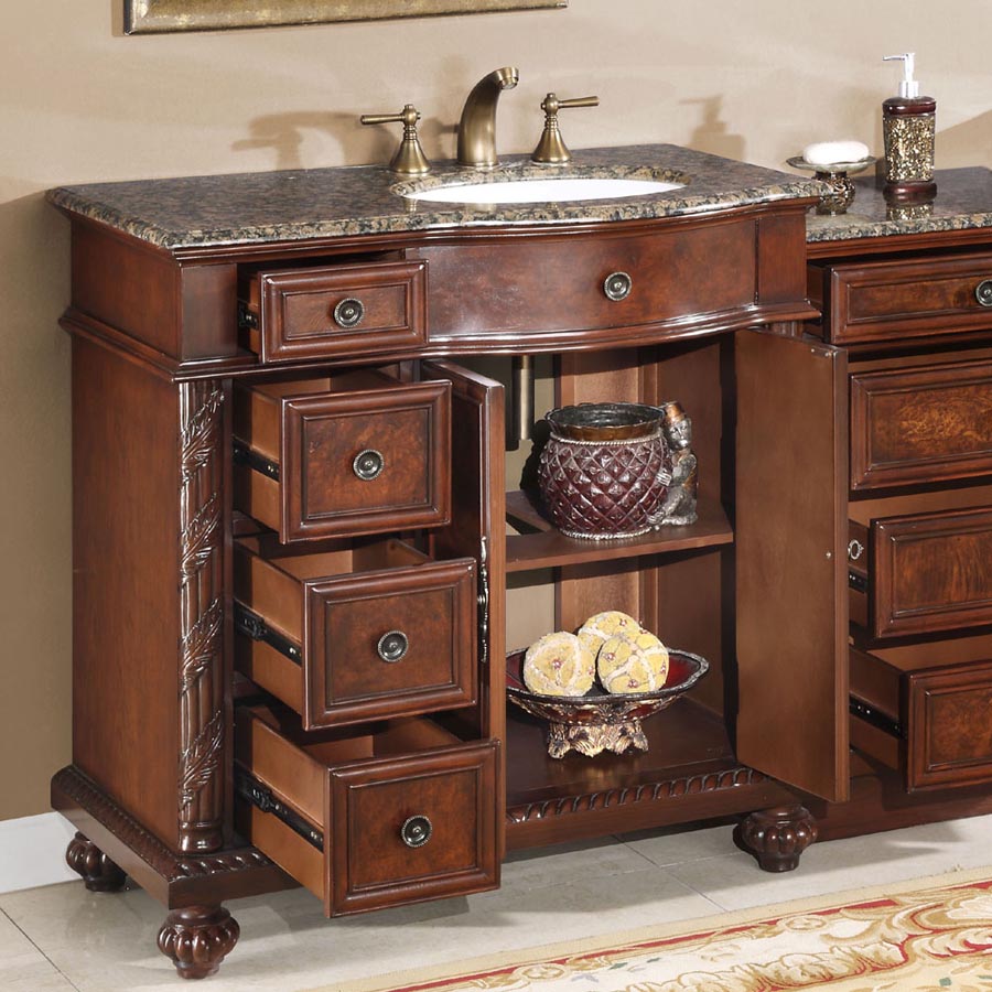 55.5-inch Baltic Brown Granite Top Single Sink Bathroom Vanity - HYP-0213-BB-UWC-56