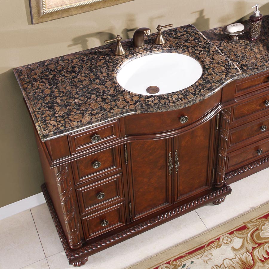 55.5-inch Baltic Brown Granite Top Single Sink Bathroom Vanity - HYP-0213-BB-UWC-56