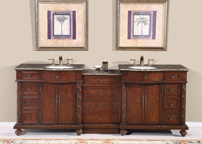 90.25-inch Baltic Brown Granite Top Double Sink Bathroom Vanity - HYP-0213-BB-UWC-90