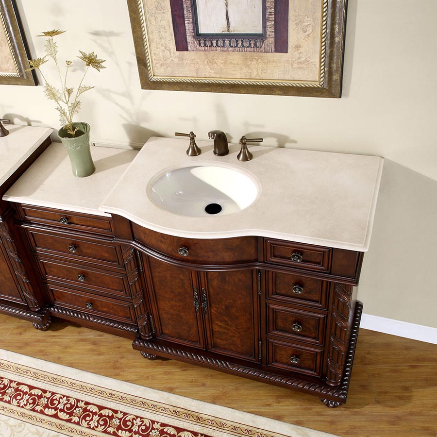 55.5-inch Crema Marfil Marble Top Single Sink Bathroom Vanity - HYP-0213-CM-UIC-56