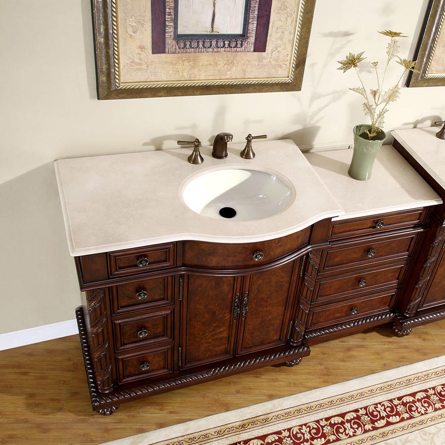 55.5-inch Crema Marfil Marble Top Single Sink Bathroom Vanity - HYP-0213-CM-UIC-56