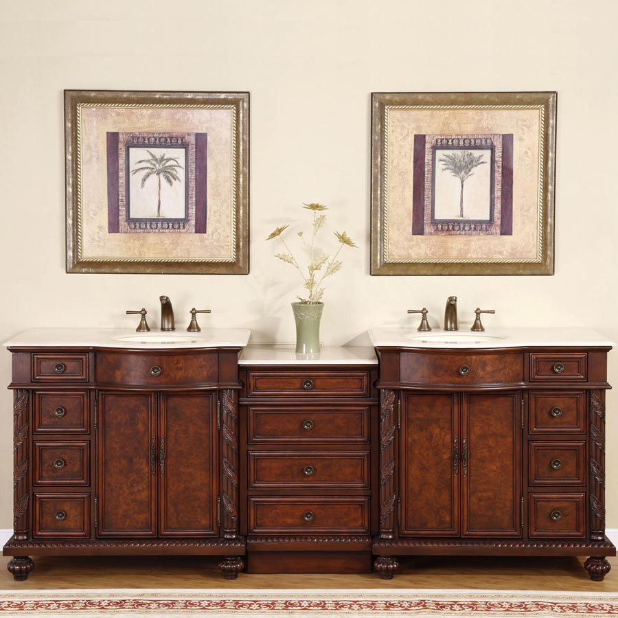 90.25-inch Crema Marfil Marble Top Double Sink Bathroom Vanity - HYP-0213-CM-UIC-90