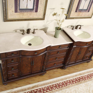 90.25-inch Crema Marfil Marble Top Double Sink Bathroom Vanity - HYP-0213-CM-UIC-90