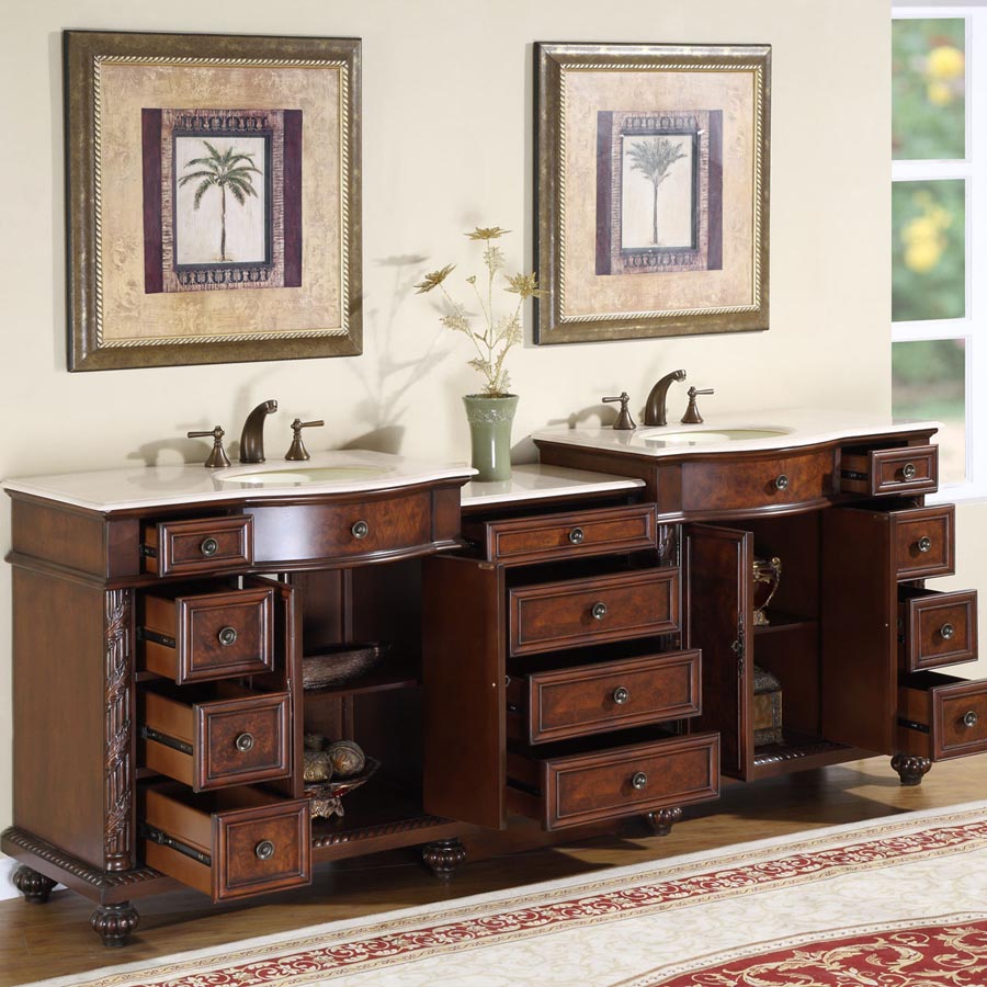 90.25-inch Crema Marfil Marble Top Double Sink Bathroom Vanity - HYP-0213-CM-UIC-90 open