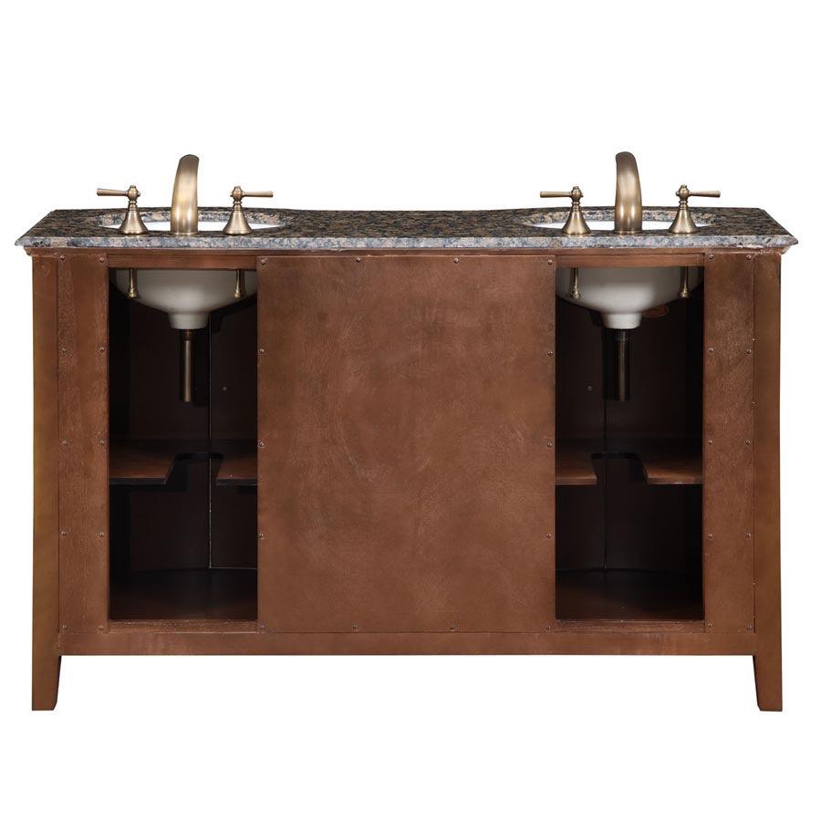 Silkroad Exclusive 58-inch Baltic Brown Granite Top Double Sink Bathroom Vanity - HYP-0221-BB-UWC-58, back
