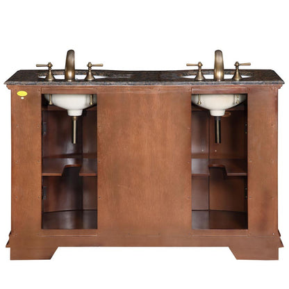 Silkroad Exclusive 55-inch Baltic Brown Granite Top Double Sink Cherry Transitional Bathroom Vanity - HYP-0223-BB-UWC-55, back