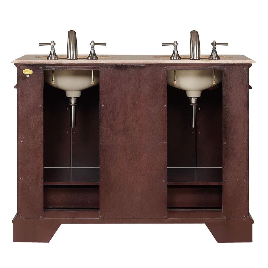 Silkroad Exclusive Dark Walnut 48-inch Travertine Top Double Sink Bathroom Vanity - HYP-0224-T-UWC-48, , back