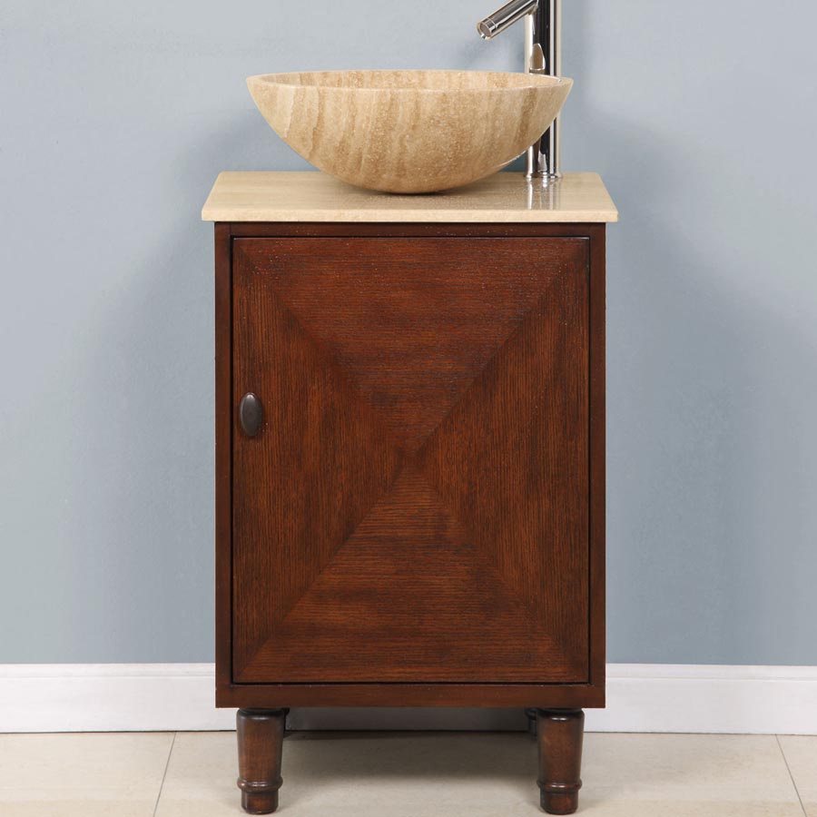 Silkroad Exclusive  20-inch Travertine Top Single Sink Bathroom Freestanding Vanity