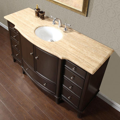 Silkroad Exclusive  60-inch Travertine Top Single Sink Transitional Bathroom Vanity - HYP-0237-T-UWC-60