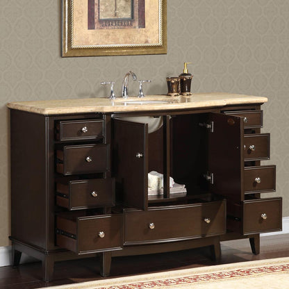 Silkroad Exclusive  60-inch Travertine Top Single Sink Transitional Bathroom Vanity - HYP-0237-T-UWC-60, open