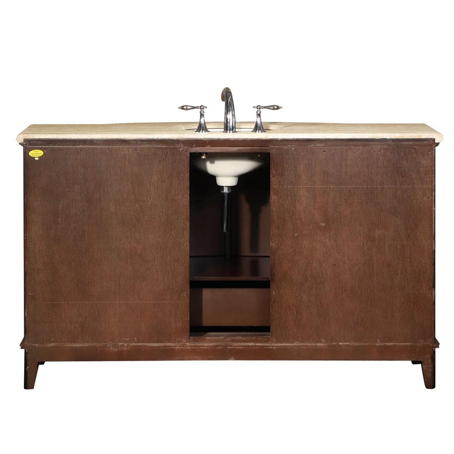 Silkroad Exclusive  60-inch Travertine Top Single Sink Transitional Bathroom Vanity - HYP-0237-T-UWC-60, back