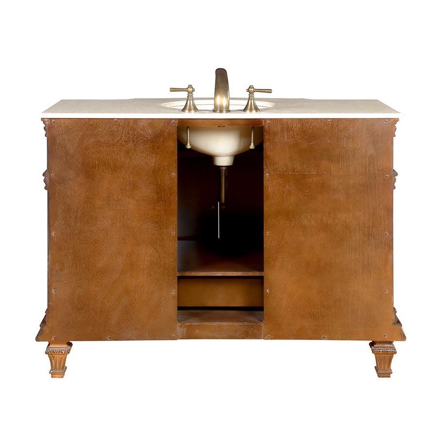 Silkroad Exclusive 48-inch Crema Marfil Marble Top Single Sink Brazilian Transitional Rosewood Bathroom Vanity - HYP-0277-CM-UWC-48, back
