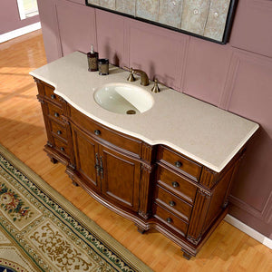 Silkroad Exclusive  60-inch Crema Marfil Marble Top Single Sink Bathroom Vanity - HYP-0277-CM-UWC-60