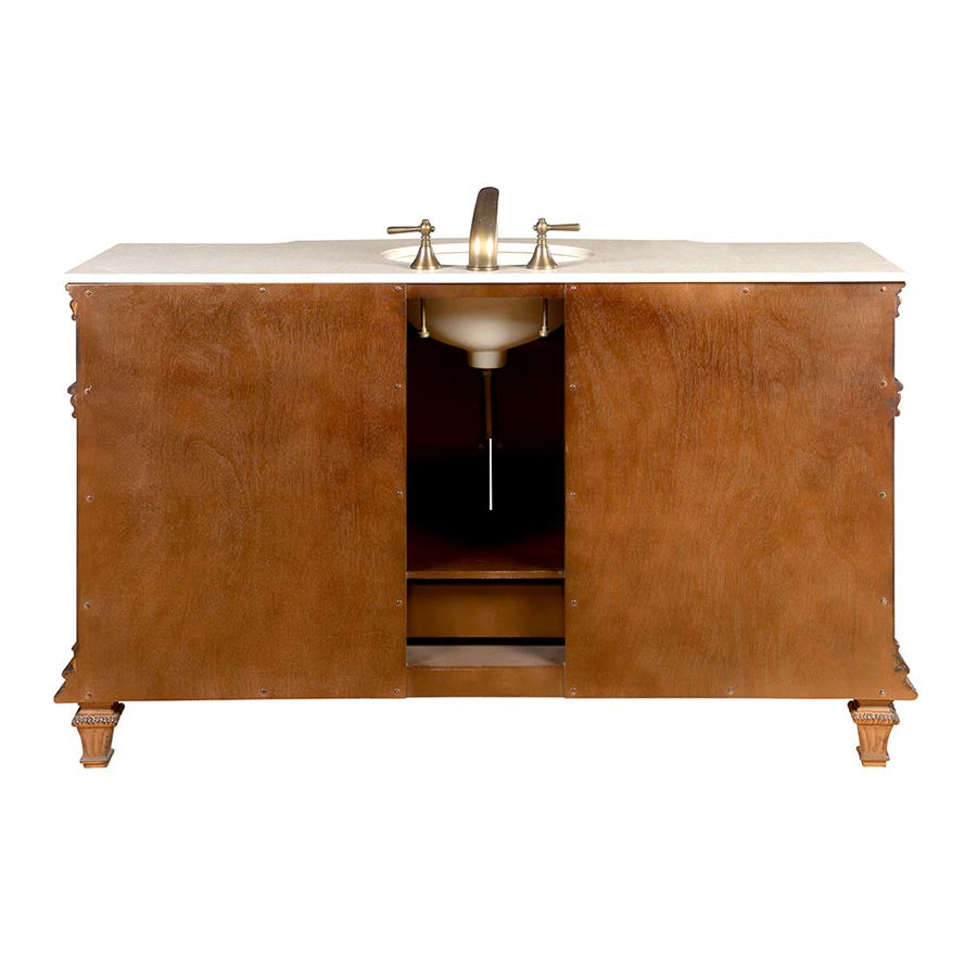 Silkroad Exclusive  60-inch Crema Marfil Marble Top Single Sink Bathroom Vanity - HYP-0277-CM-UWC-60, back