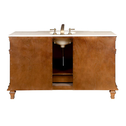 Silkroad Exclusive  60-inch Crema Marfil Marble Top Single Sink Bathroom Vanity - HYP-0277-CM-UWC-60, back