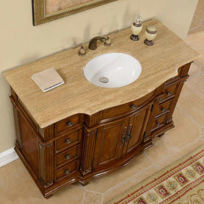 Silkroad Exclusive 48" Travertine Top Single Sink Vanity - Brazilian Rosewood, Transitional Style - HYP-0277-T-UWC-48