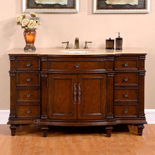 Load image into Gallery viewer, Silkroad Exclusive 60-inch Travertine Top Single Sink Brazilian Rosewood Transitional Bathroom Vanity - HYP-0277-T-UWC-60