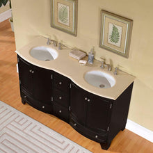 Load image into Gallery viewer, Silkroad Exclusive  60-inch Crema Marfil Marble Top Double Sink Transitional Dark Espresso Bathroom Vanity - HYP-0703-CM-UWC-60