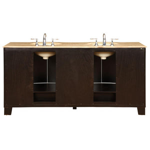 Silkroad Exclusive Transitional Style 72" Dark Espresso Double Sink Bathroom Vanity with Travertine Top - HYP-0703-T-UIC-72, back