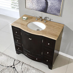Silkroad Exclusive Elegant Transitional 40" Single Sink Dark Espresso Bathroom Vanity with Travertine Top - HYP-0703-T-UWC-40