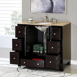 Silkroad Exclusive Elegant Transitional 40" Single Sink Dark Espresso Bathroom Vanity with Travertine Top - HYP-0703-T-UWC-40, open