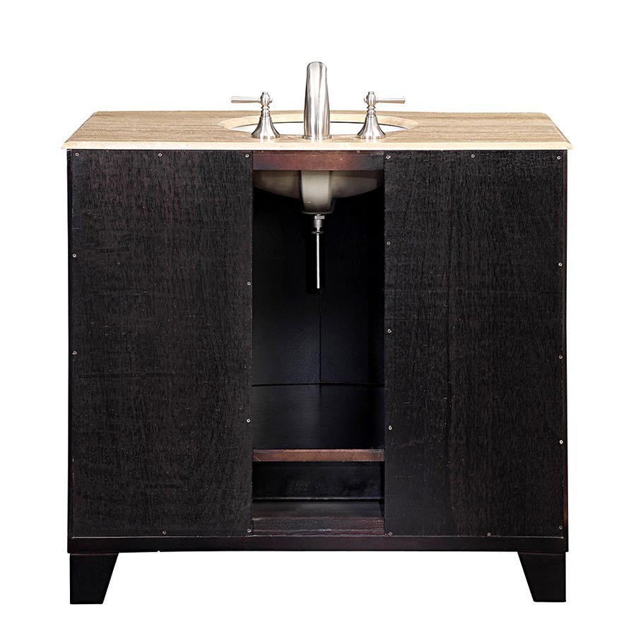 Silkroad Exclusive Elegant Transitional 40" Single Sink Dark Espresso Bathroom Vanity with Travertine Top - HYP-0703-T-UWC-40, back