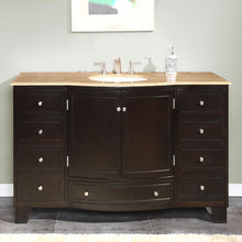 Load image into Gallery viewer, Silkroad Exclusive Transitional Dark Espresso 55&quot; Single Sink Vanity with Travertine Top - HYP-0703-T-UWC-55