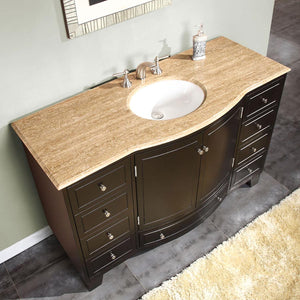 Silkroad Exclusive Transitional Dark Espresso 55" Single Sink Vanity with Travertine Top - HYP-0703-T-UWC-55