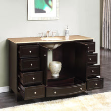 Load image into Gallery viewer, Silkroad Exclusive Transitional Dark Espresso 55&quot; Single Sink Vanity with Travertine Top - HYP-0703-T-UWC-55, open