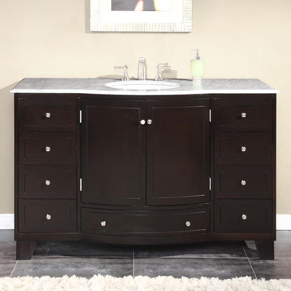 Silkroad Exclusive  Transitional 55" Dark Espresso Single Sink Vanity with Carrara Marble Top - HYP-0703-WM-UWC-55