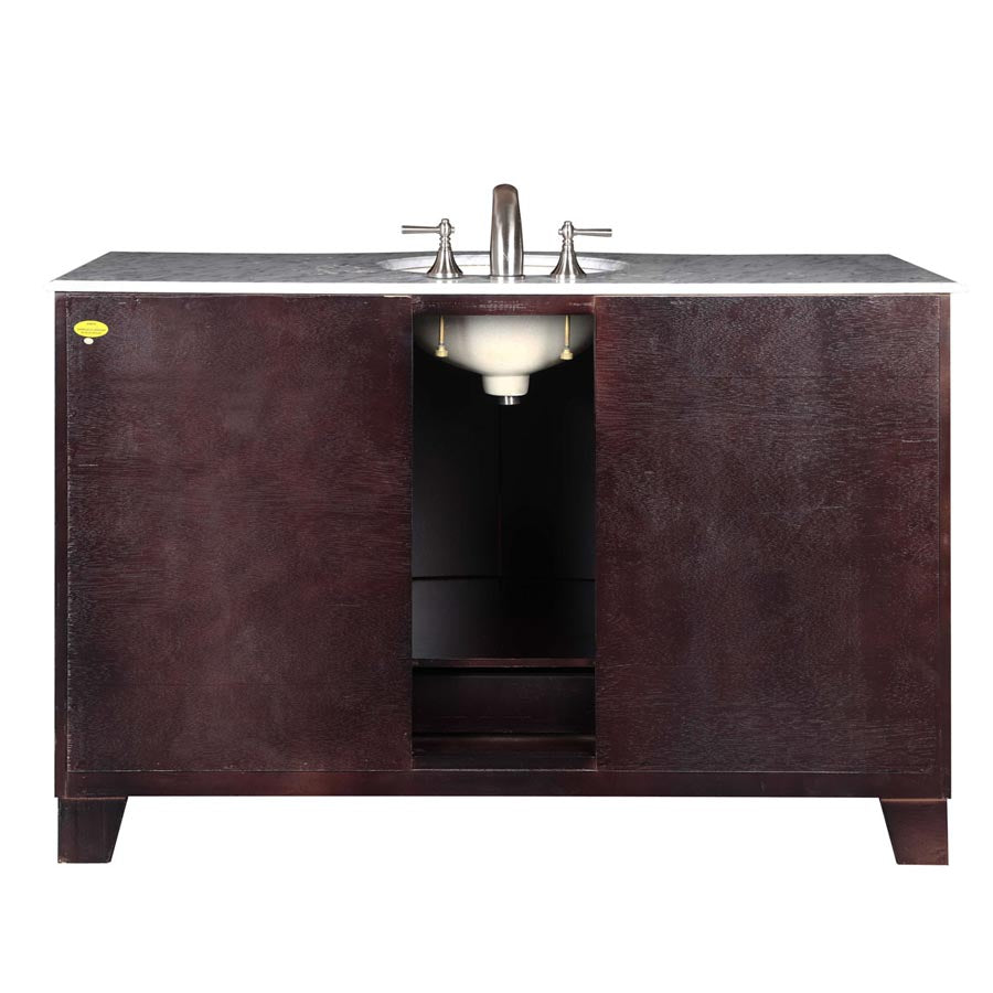 Silkroad Exclusive  Transitional 55" Dark Espresso Single Sink Vanity with Carrara Marble Top - HYP-0703-WM-UWC-55, back