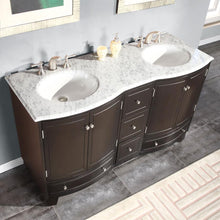 Load image into Gallery viewer, Silkroad Exclusive  Dark Espresso 60-inch Carrara White Marble Top Double Sink Bathroom Vanity - HYP-0703-WM-UWC-60