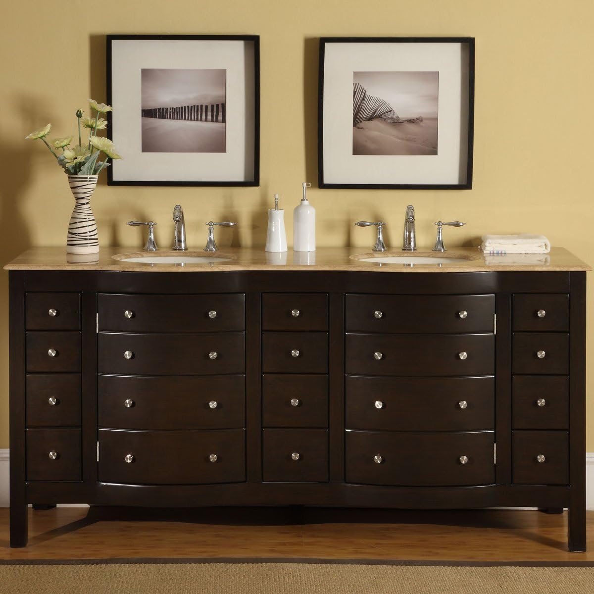 Silkroad Exclusive Transitional 72" Bathroom Vanity Double Sink Dark Walnut - HYP-0704-T-UIC-72