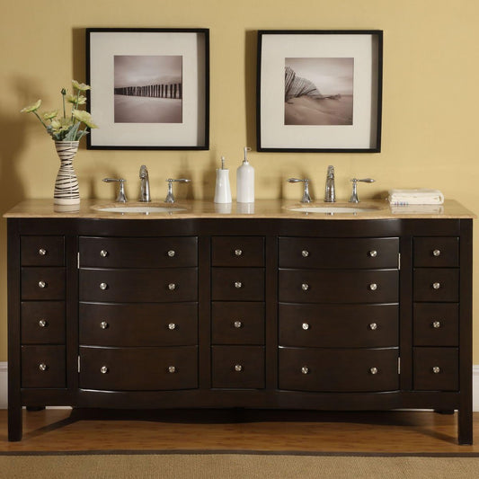 Silkroad Exclusive Transitional 72" Bathroom Vanity Double Sink Dark Walnut - HYP-0704-T-UIC-72