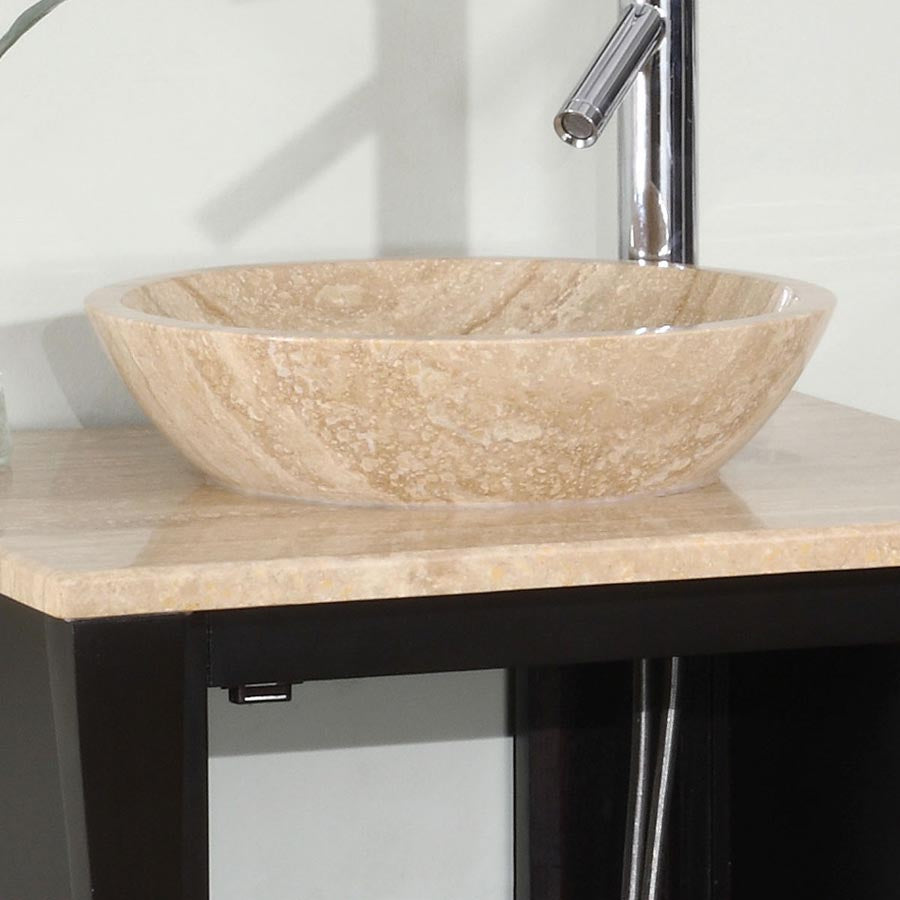 Silkroad Exclusive  Modern 26" Espresso Travertine Top Single Sink Vanity with Vessel Sink - HYP-0711-T-TT-26