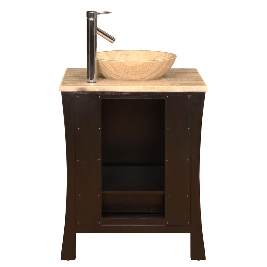 Silkroad Exclusive  Modern 26" Espresso Travertine Top Single Sink Vanity with Vessel Sink - HYP-0711-T-TT-26, back