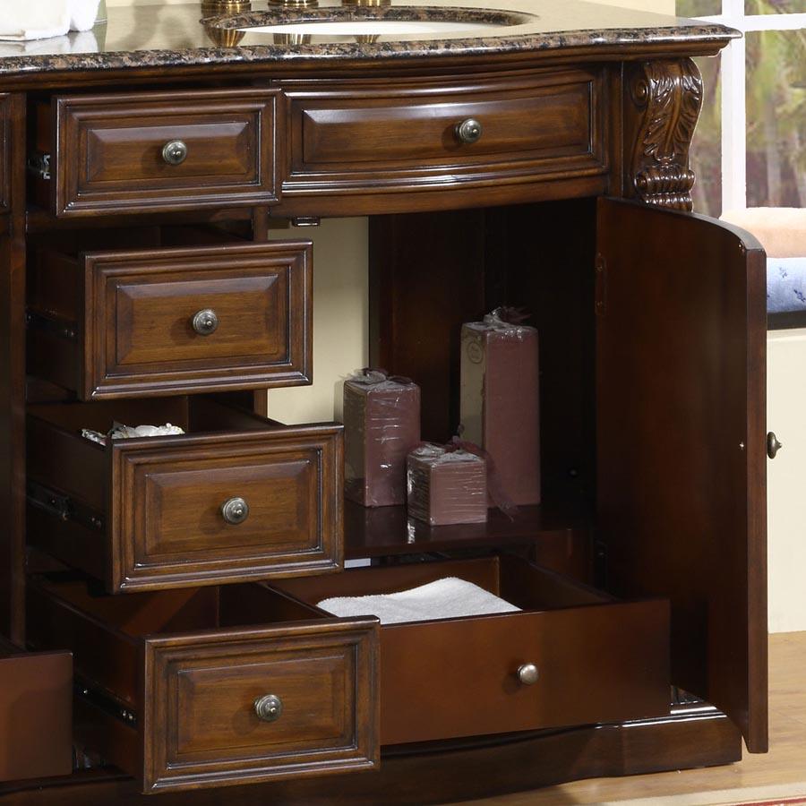 Silkroad Exclusive  Traditional 60" American Walnut Double Sink Vanity with Baltic Brown Granite - HYP-0712-BB-UIC-60