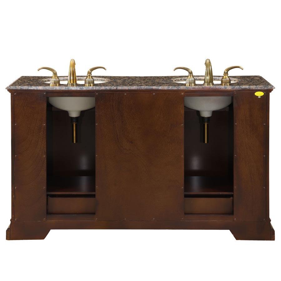 Silkroad Exclusive  Traditional 60" American Walnut Double Sink Vanity with Baltic Brown Granite - HYP-0712-BB-UIC-60, back