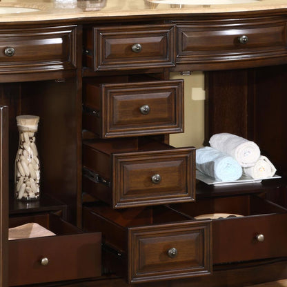 Silkroad Exclusive Traditional 60" Double Sink Walnut Vanity with Travertine Top - HYP-0712-T-UIC-60