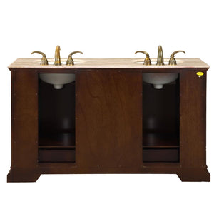Silkroad Exclusive Traditional 60" Double Sink Walnut Vanity with Travertine Top - HYP-0712-T-UIC-60