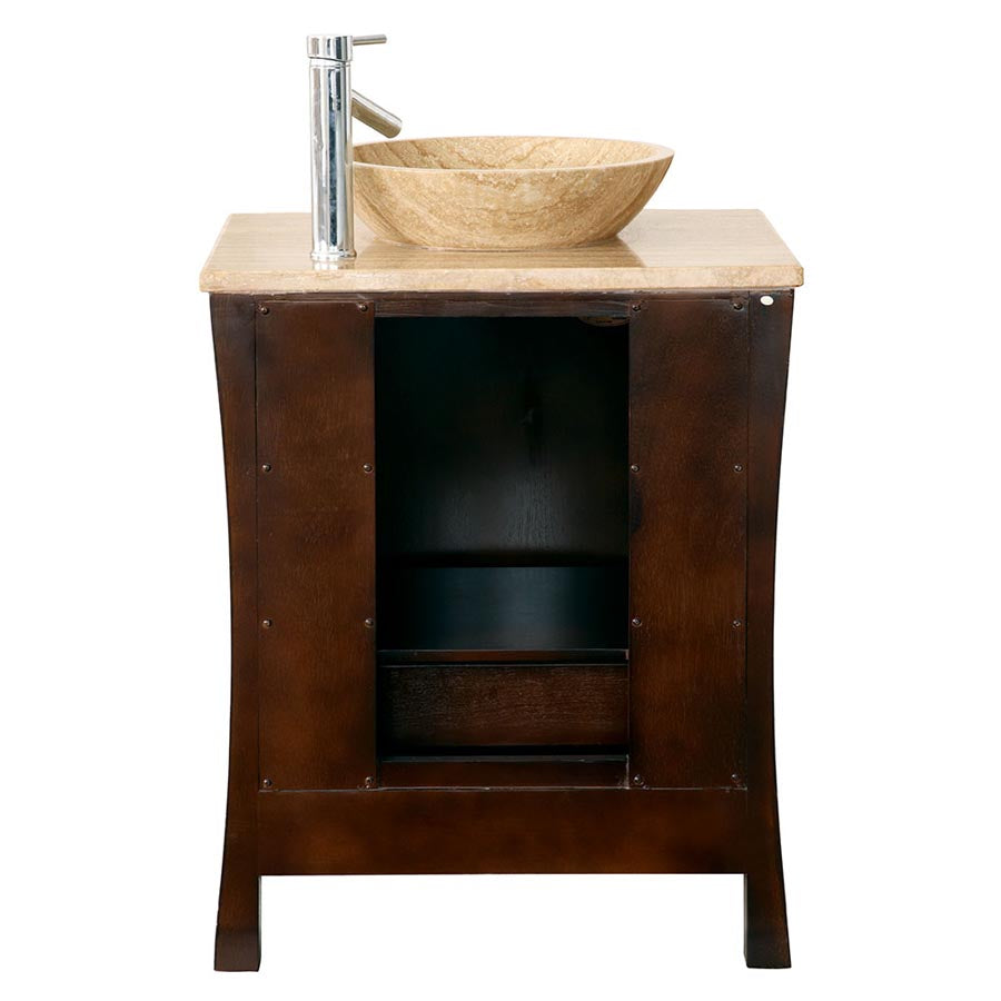 Silkroad Exclusive Modern 26" Red Chestnut Vanity with Travertine Vessel Sink- HYP-0714-T-TT-26, back