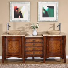 Load image into Gallery viewer, Silkroad Exclusive  Modern 72&quot; Double Sink Red Chestnut Vanity with Travertine Bowls - HYP-0714-T-TT-72