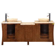 Load image into Gallery viewer, Silkroad Exclusive  Modern 72&quot; Double Sink Red Chestnut Vanity with Travertine Bowls - HYP-0714-T-TT-72, back