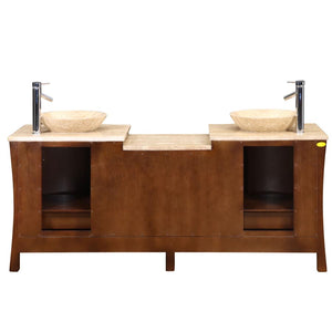 Silkroad Exclusive  Modern 72" Double Sink Red Chestnut Vanity with Travertine Bowls - HYP-0714-T-TT-72, back