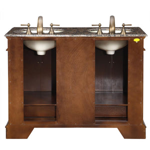 Silkroad Exclusive Traditional 48" Red Chestnut Double Sink Vanity with Baltic Brown Top - HYP-0715-BB-UIC-48, back