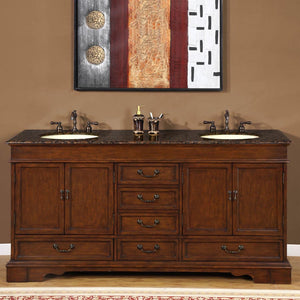 Silkroad Exclusive Traditional 72" Double Sink Vanity in Red Chestnut with Baltic Granite - HYP-0715-BB-UIC-72